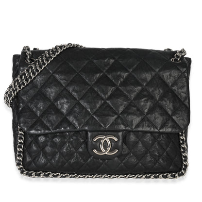 Chanel Black Quilted Washed Lambskin Chain Around Maxi Flap Bag