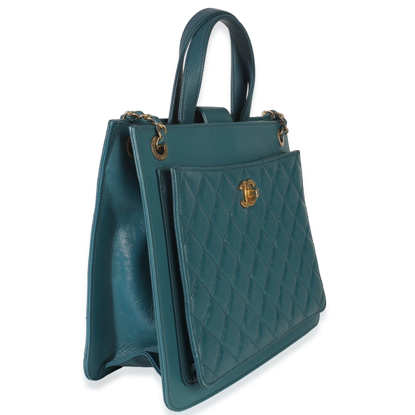Chanel Teal Quilted Calfskin Large Business Affinity Shopping Bag