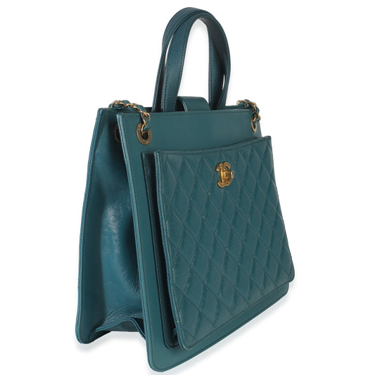 Chanel Teal Quilted Calfskin Large Business Affinity Shopping Bag