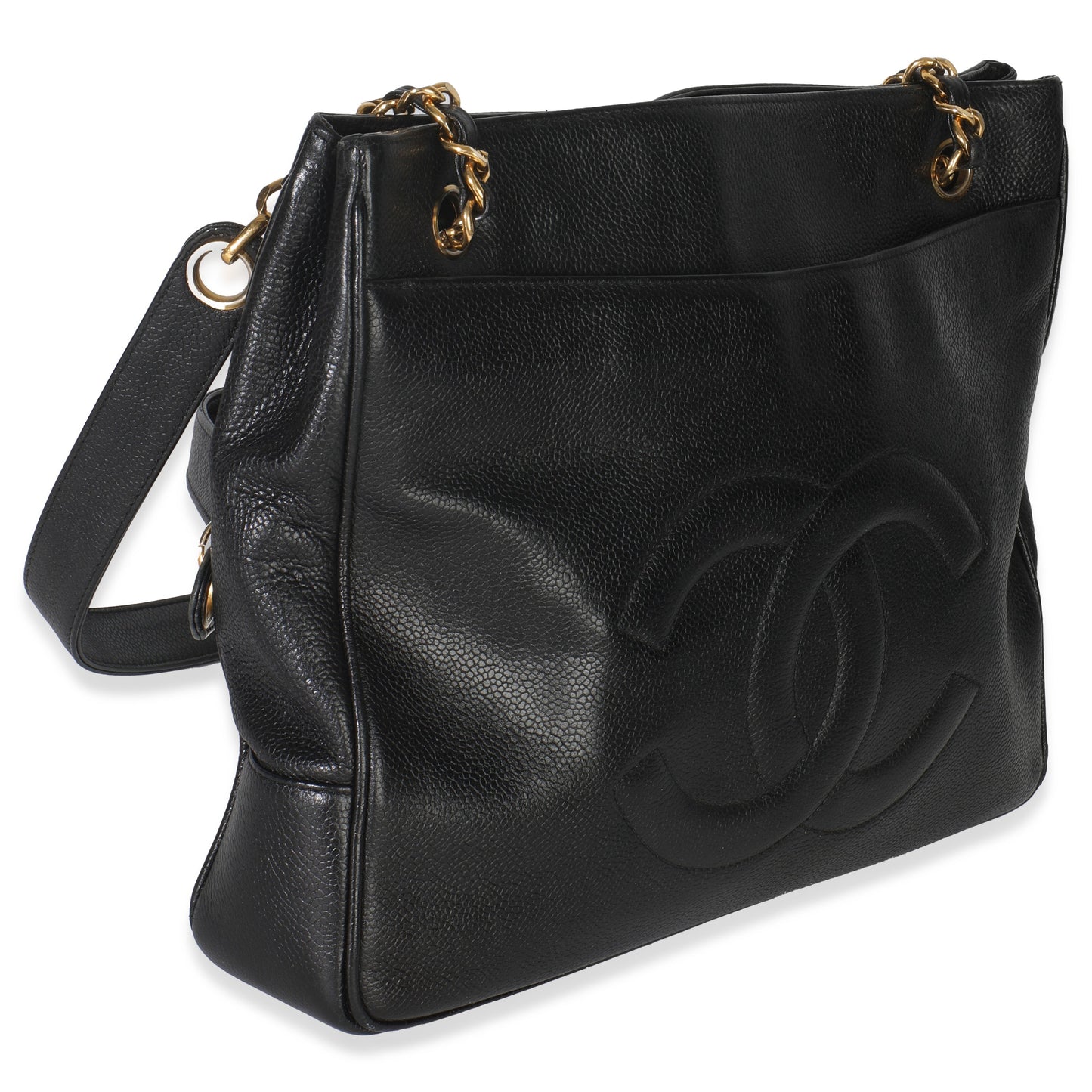Chanel  Black Jumbo CC Caviar Chain Tote