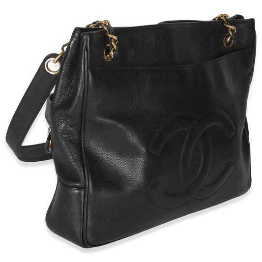Chanel  Black Jumbo CC Caviar Chain Tote