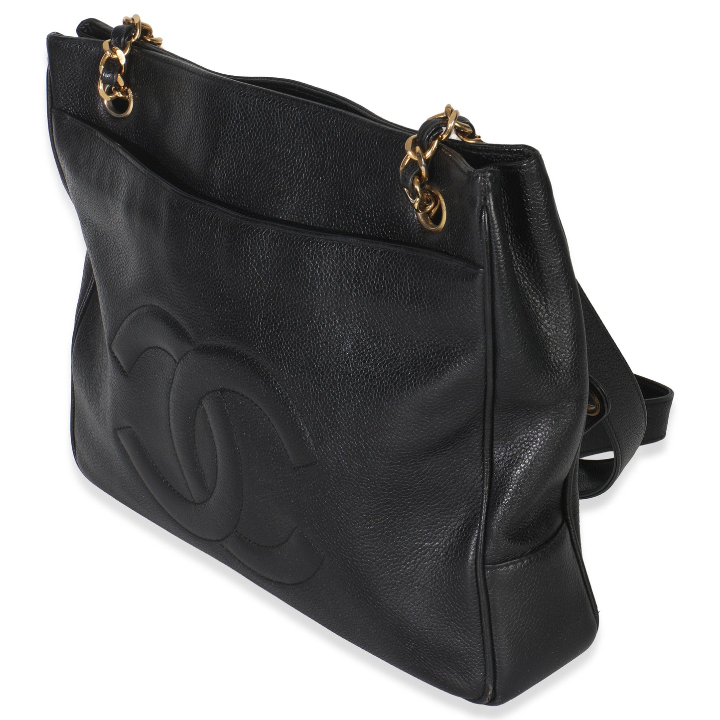 Chanel  Black Jumbo CC Caviar Chain Tote