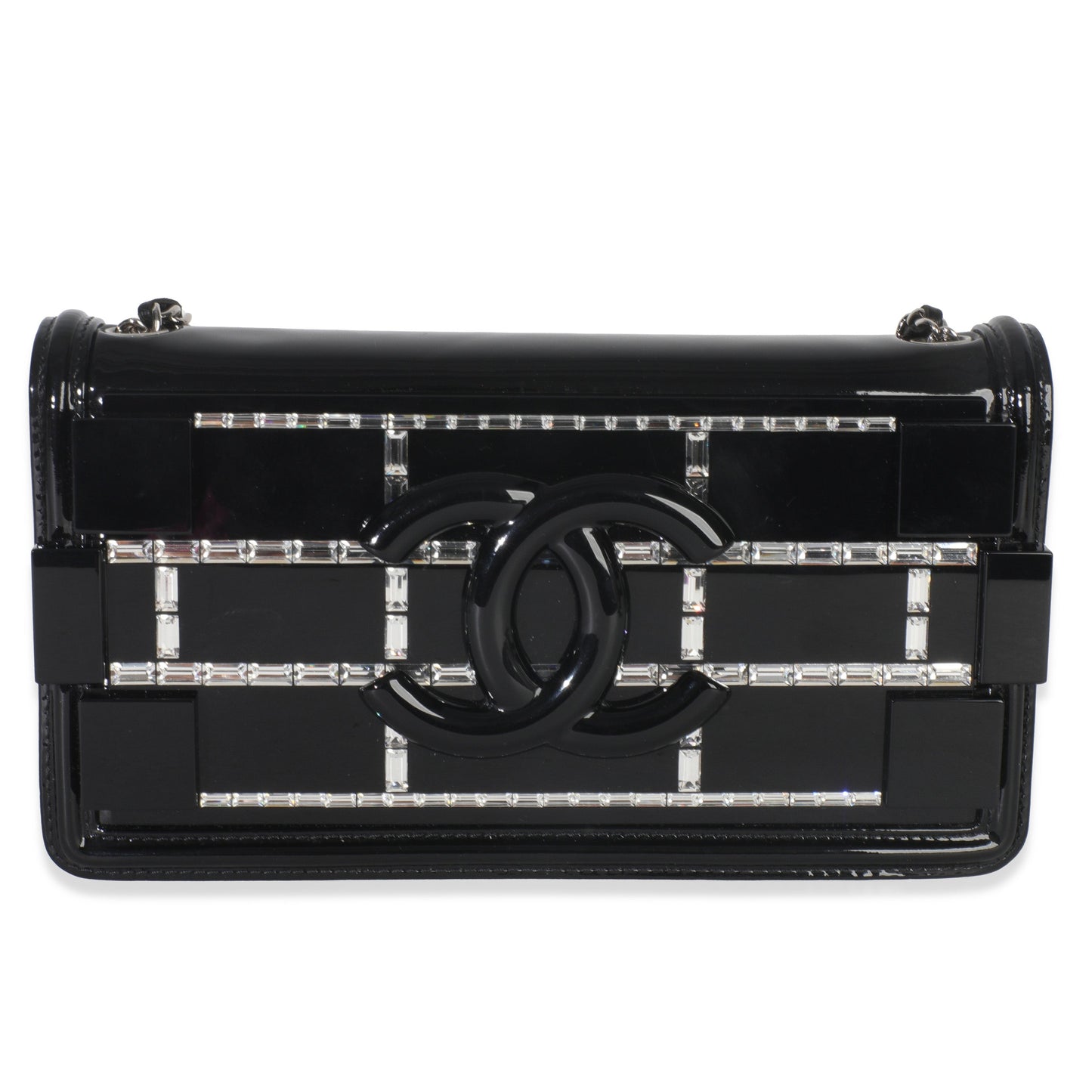 Chanel Black Plexiglass Patent Crystal Lego Brick Flap Bag