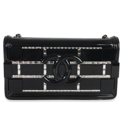 Chanel Black Plexiglass Patent Crystal Lego Brick Flap Bag