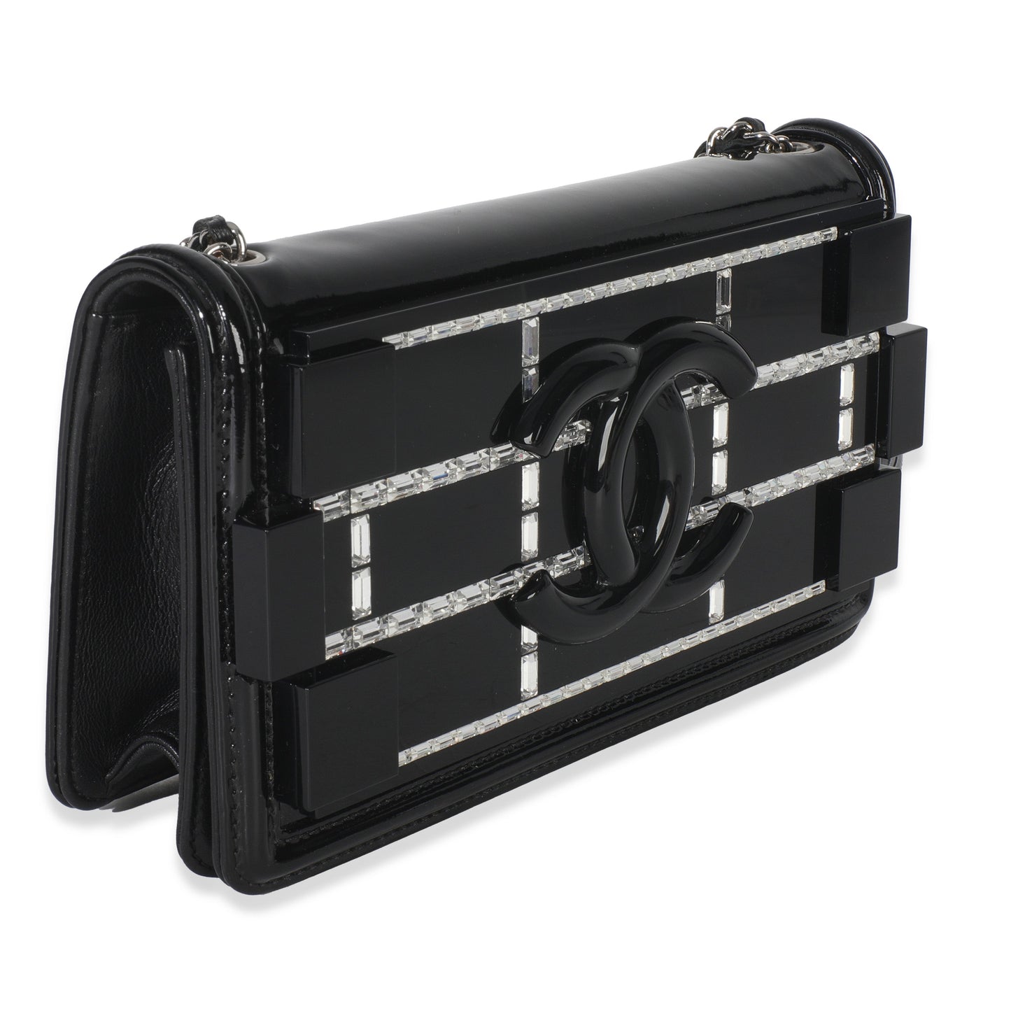 Chanel Black Plexiglass Patent Crystal Lego Brick Flap Bag