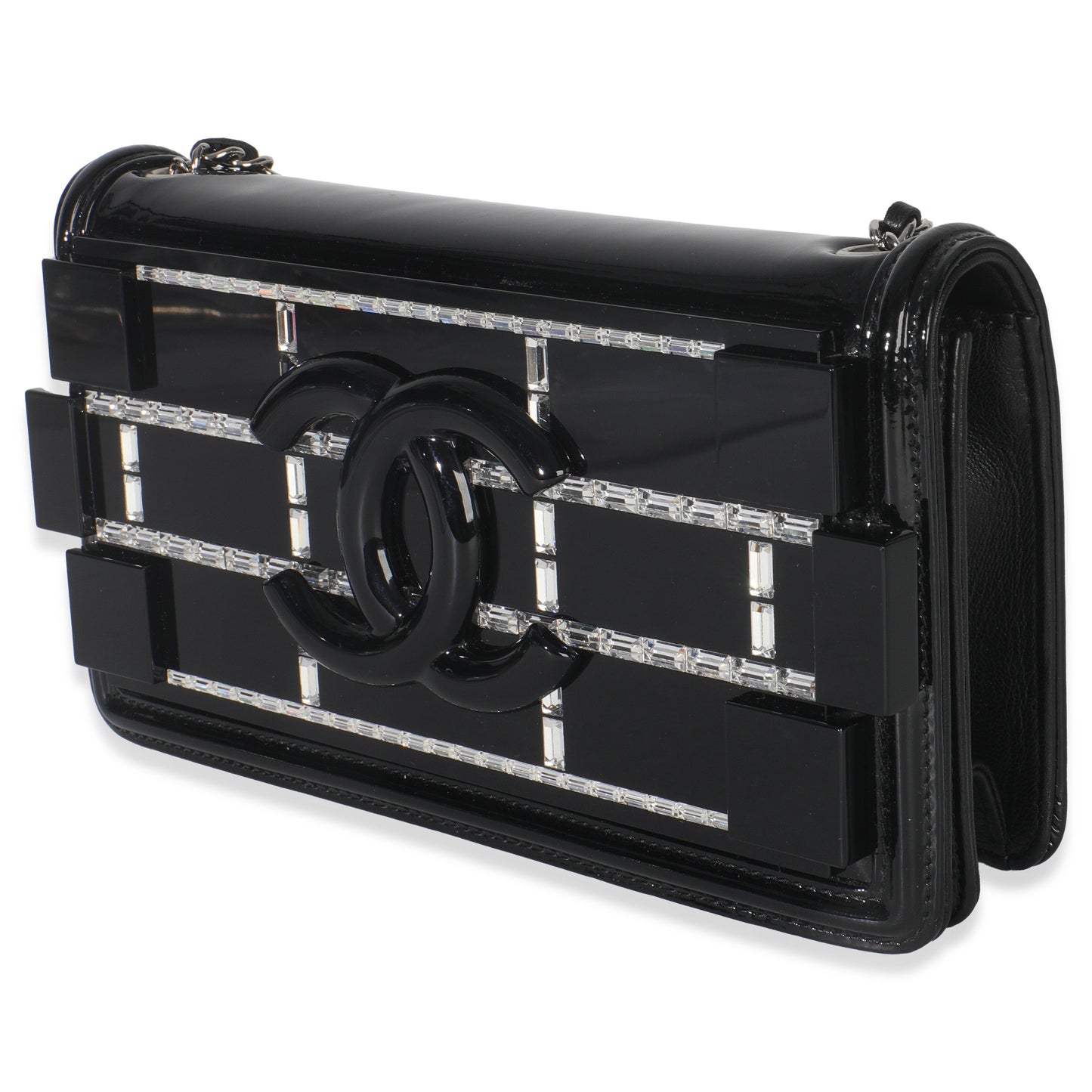 Chanel Black Plexiglass Patent Crystal Lego Brick Flap Bag