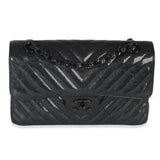 Chanel Black Metallic Chevron Crumpled Patent Small Classic Double Flap Bag