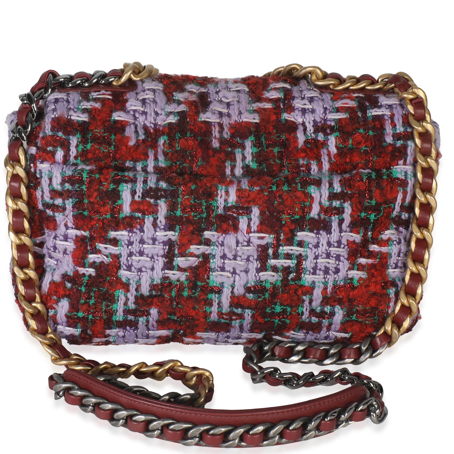 Chanel Purple Red Quilted Tweed Small Chanel 19 Flap Bag