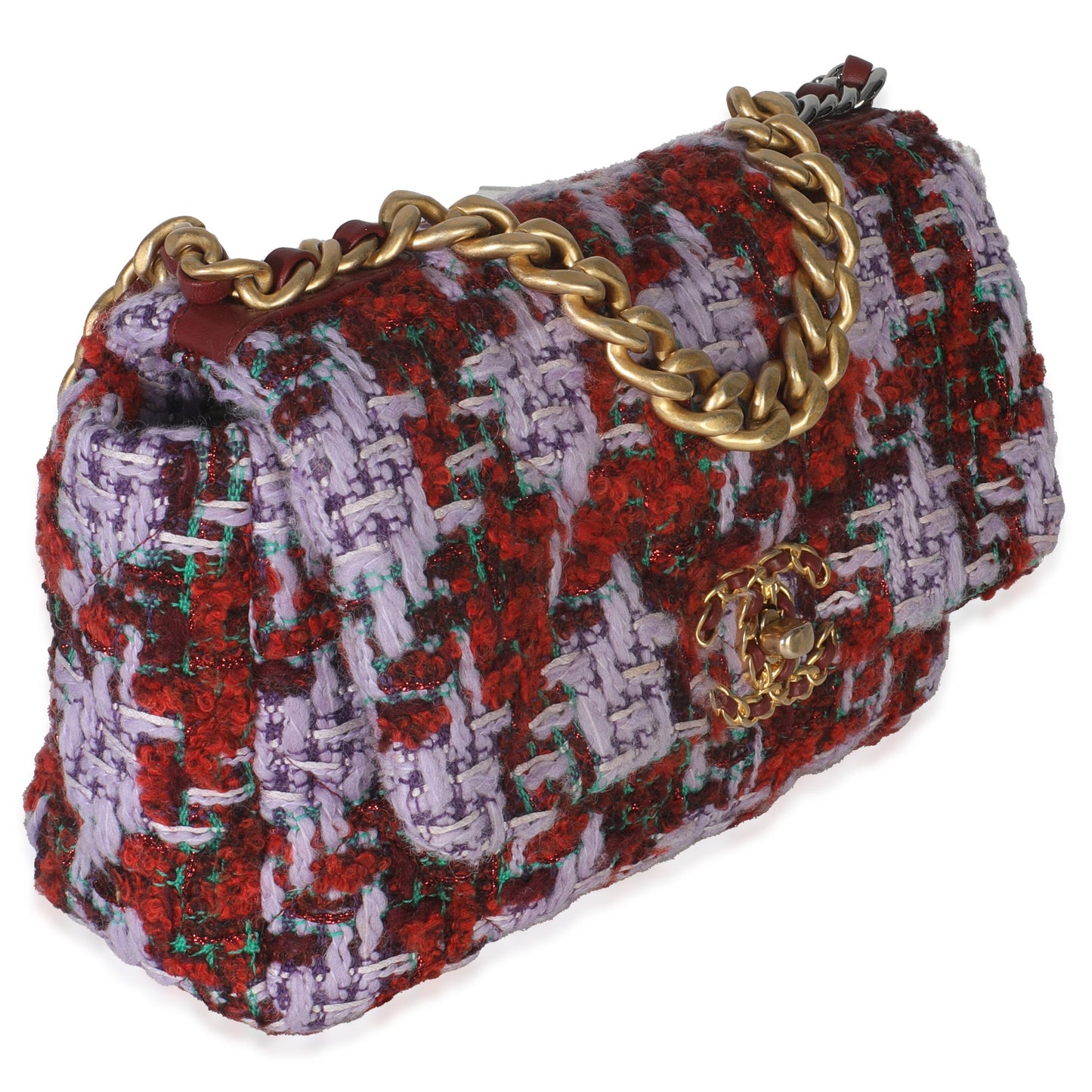 Chanel Purple Red Quilted Tweed Small Chanel 19 Flap Bag
