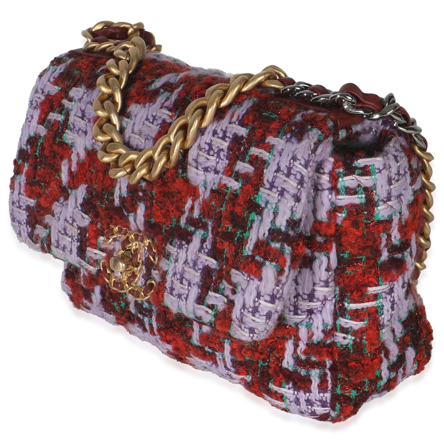Chanel Purple Red Quilted Tweed Small Chanel 19 Flap Bag