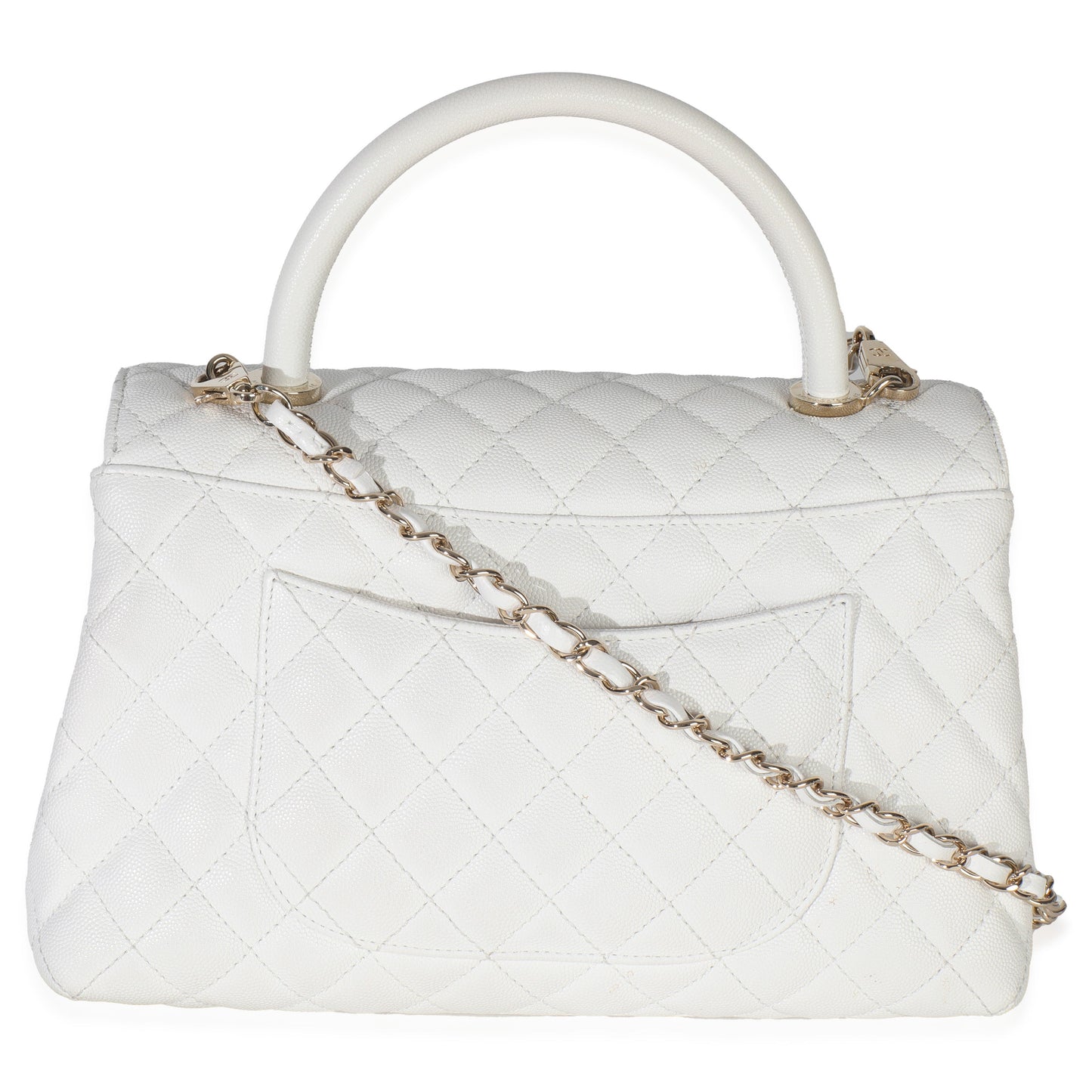 Chanel White Quilted Caviar Medium Coco Top Handle Bag