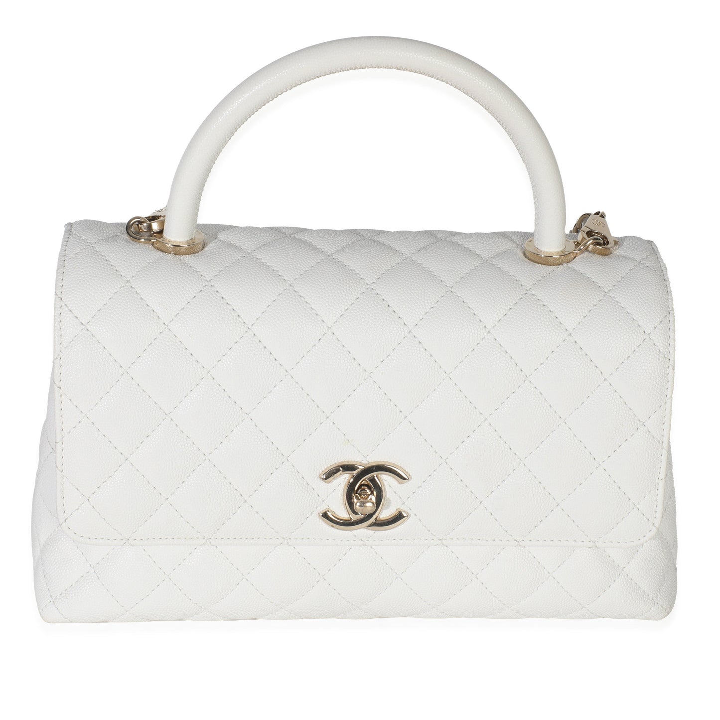 Chanel White Quilted Caviar Medium Coco Top Handle Bag
