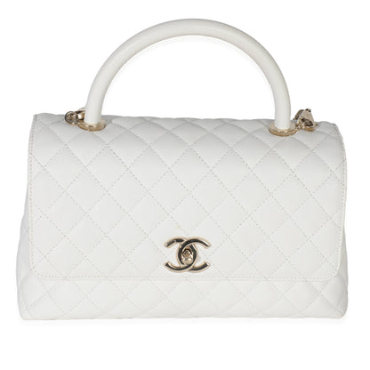 Chanel White Quilted Caviar Medium Coco Top Handle Bag