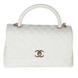 Chanel White Quilted Caviar Medium Coco Top Handle Bag