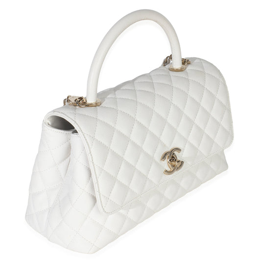 Chanel White Quilted Caviar Medium Coco Top Handle Bag