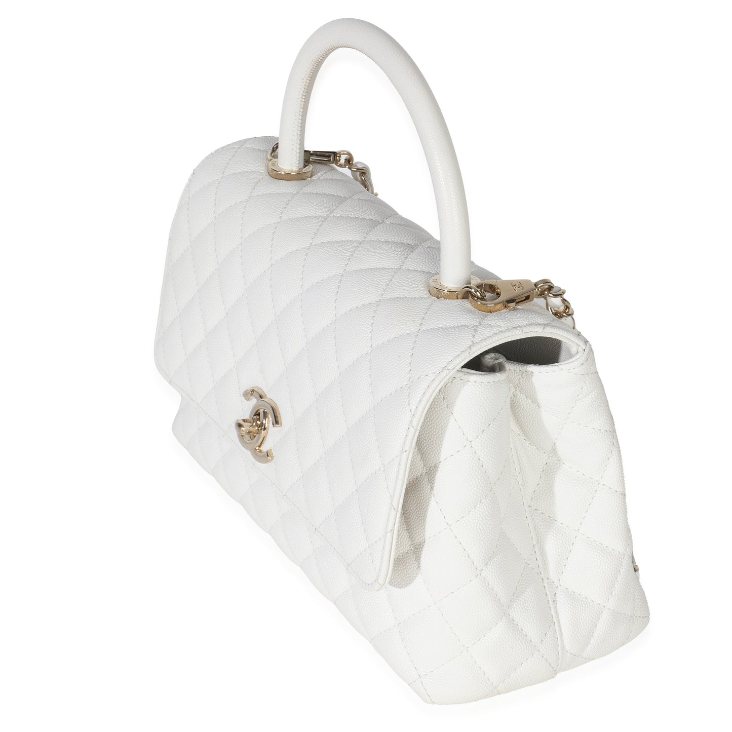 Chanel White Quilted Caviar Medium Coco Top Handle Bag