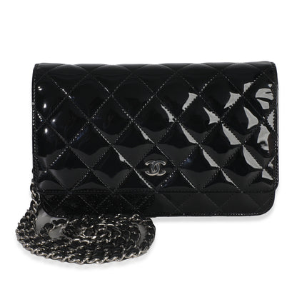 Chanel Black Quilted Patent Classic Wallet On Chain