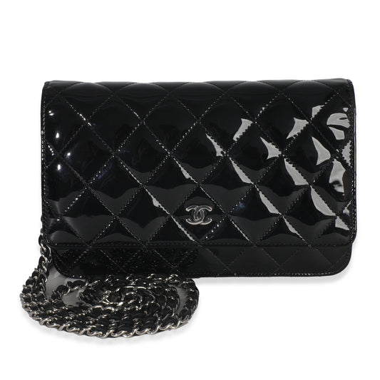 Chanel Black Quilted Patent Classic Wallet On Chain