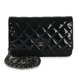 Chanel Black Quilted Patent Classic Wallet On Chain
