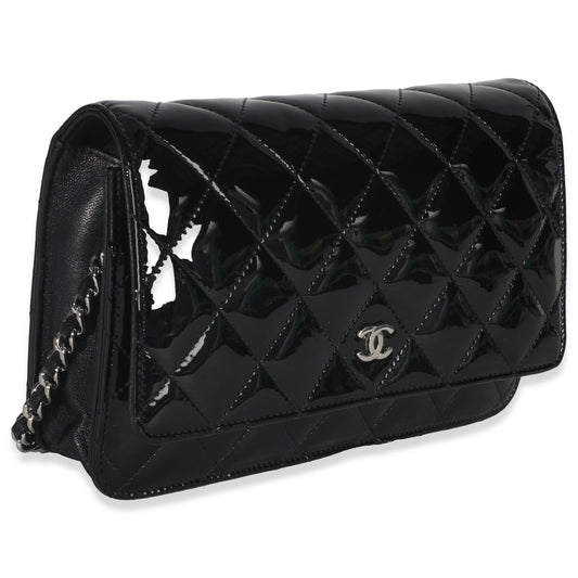 Chanel Black Quilted Patent Classic Wallet On Chain