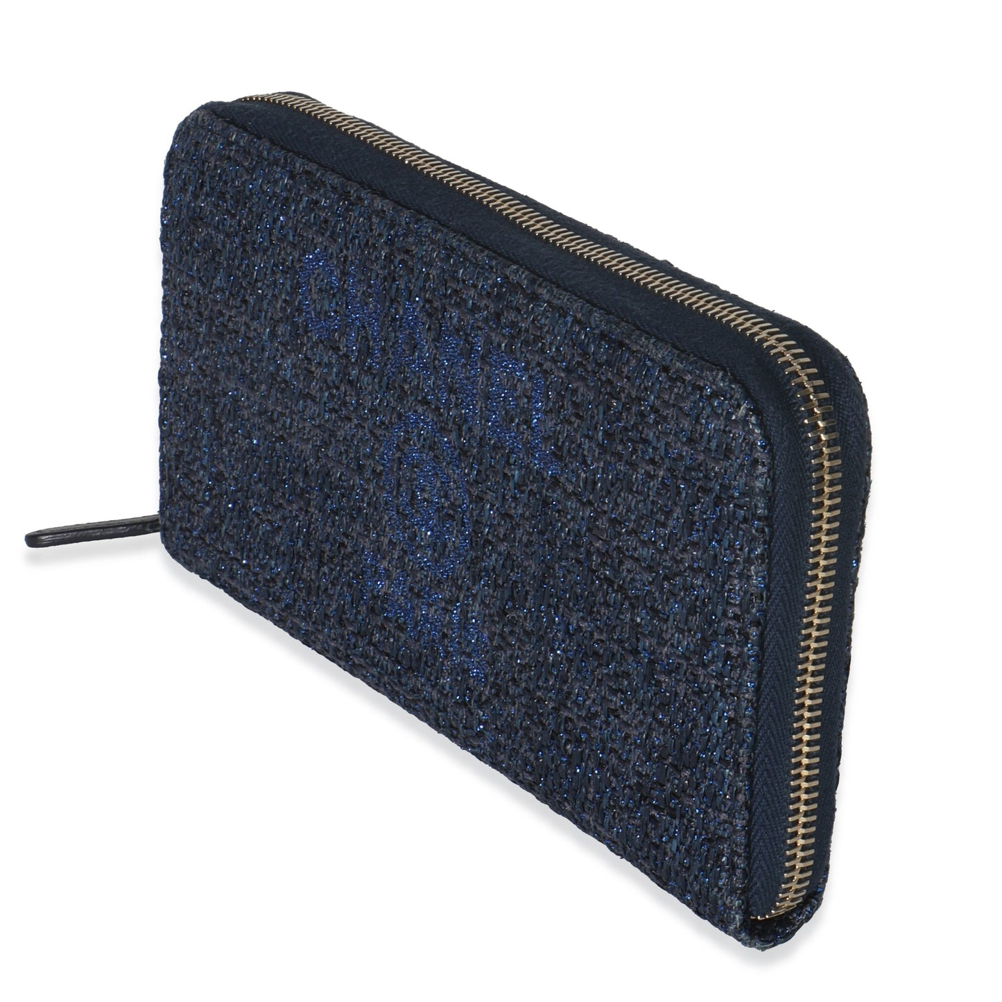 Chanel Blue Metallic Lurex Canvas Deauville Zip Around Wallet