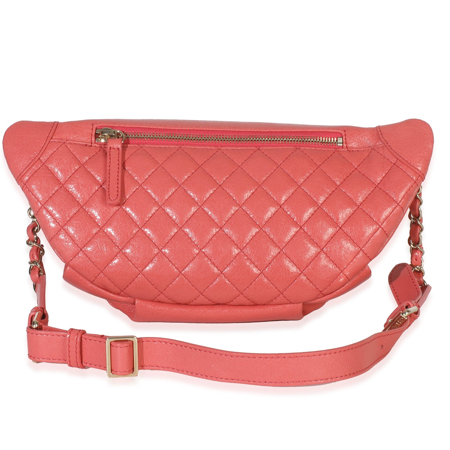 Chanel Pink Crumpled Glazed Quilted Lambskin Front Pocket Belt Bag