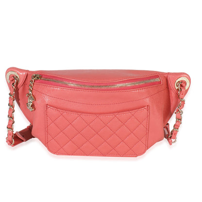 Chanel Pink Crumpled Glazed Quilted Lambskin Front Pocket Belt Bag