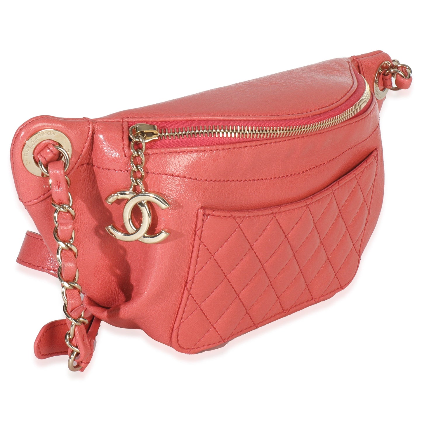 Chanel Pink Crumpled Glazed Quilted Lambskin Front Pocket Belt Bag