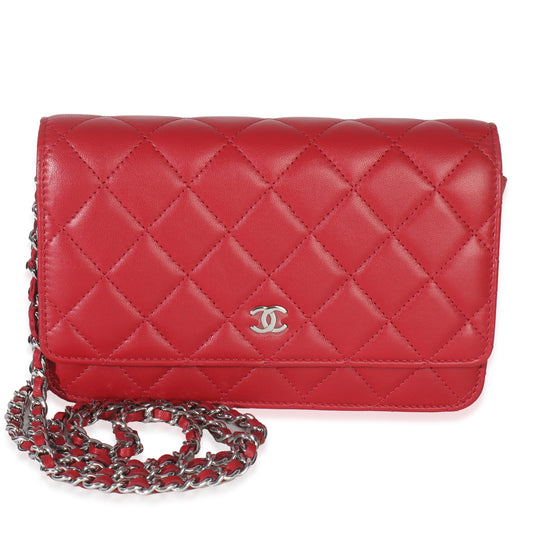Chanel Rouge Red Quilted Lambskin Classic Wallet On Chain