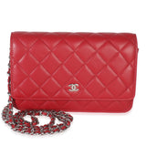 Chanel Rouge Red Quilted Lambskin Classic Wallet On Chain