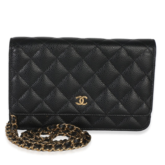 Chanel Black Quilted Caviar Classic Wallet On Chain