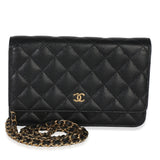 Chanel Black Quilted Caviar Classic Wallet On Chain