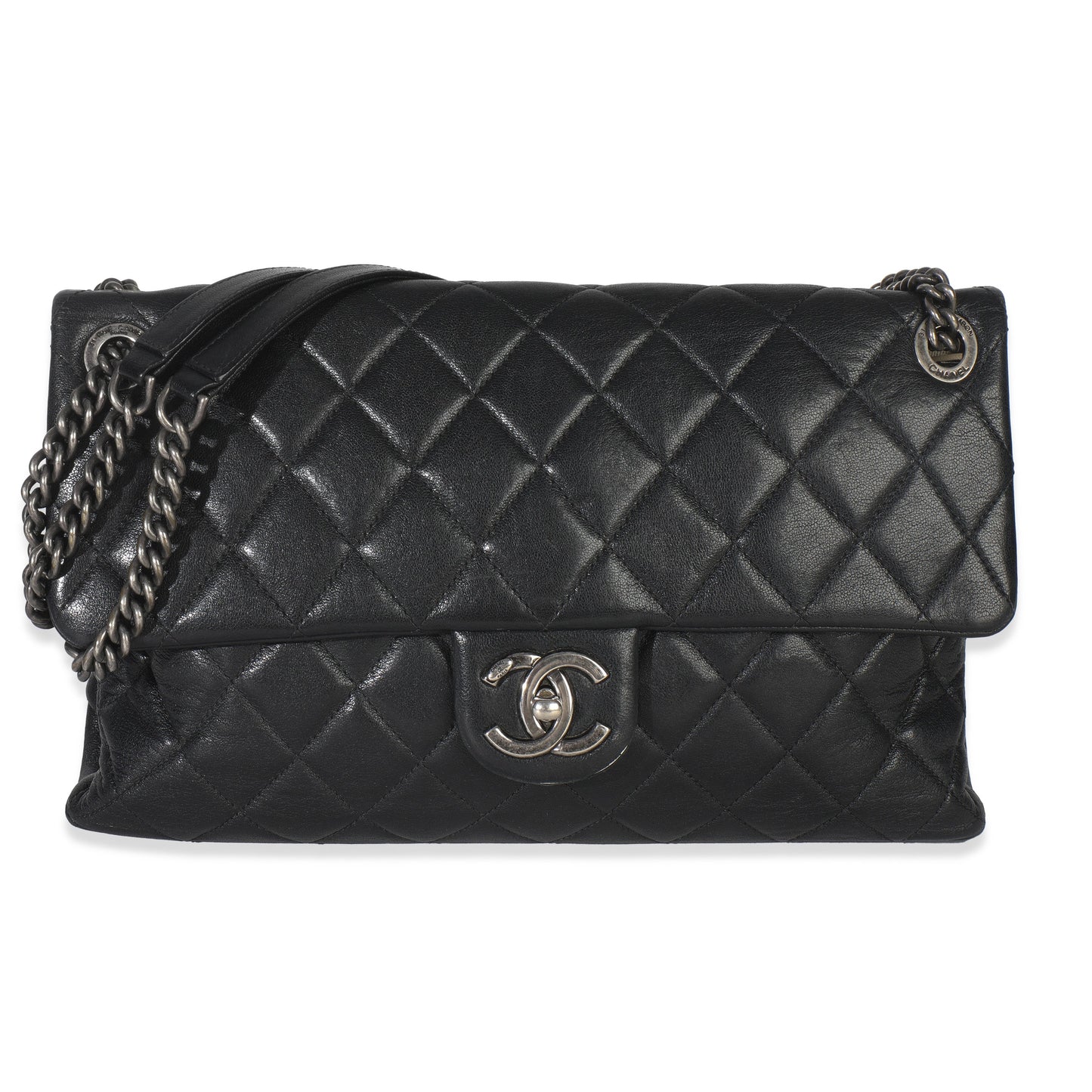 Chanel Black Quilted Calfskin Medium Burgundy Rocks Flap Bag