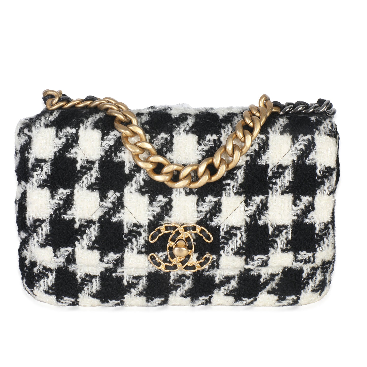 Chanel Black White Tweed Small Chanel 19 Flap Bag
