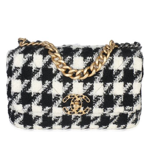 Chanel Black White Tweed Small Chanel 19 Flap Bag