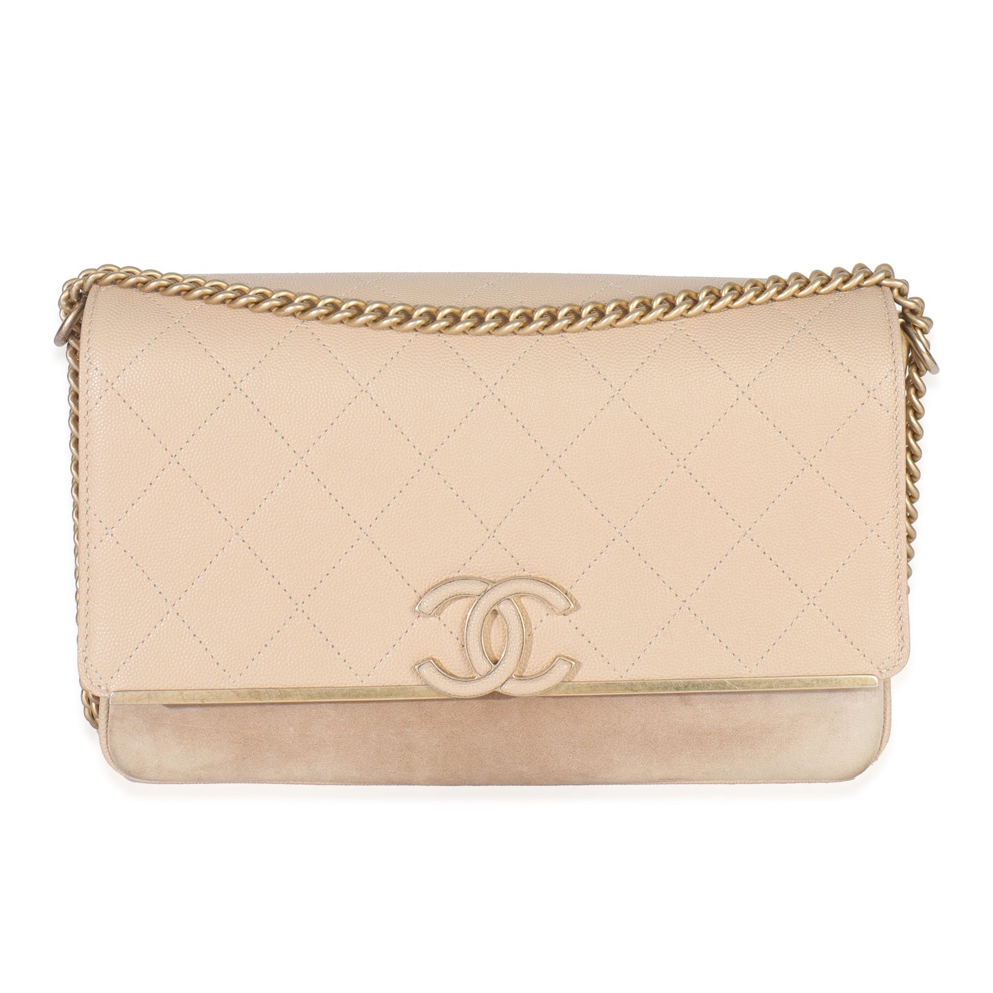 Chanel Beige Quilted Caviar Suede Lady Coco Chain Flap Handbag