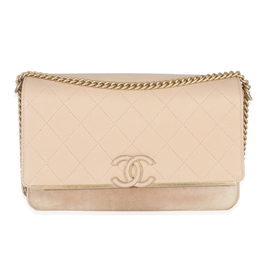 Chanel Beige Quilted Caviar Suede Lady Coco Chain Flap Handbag