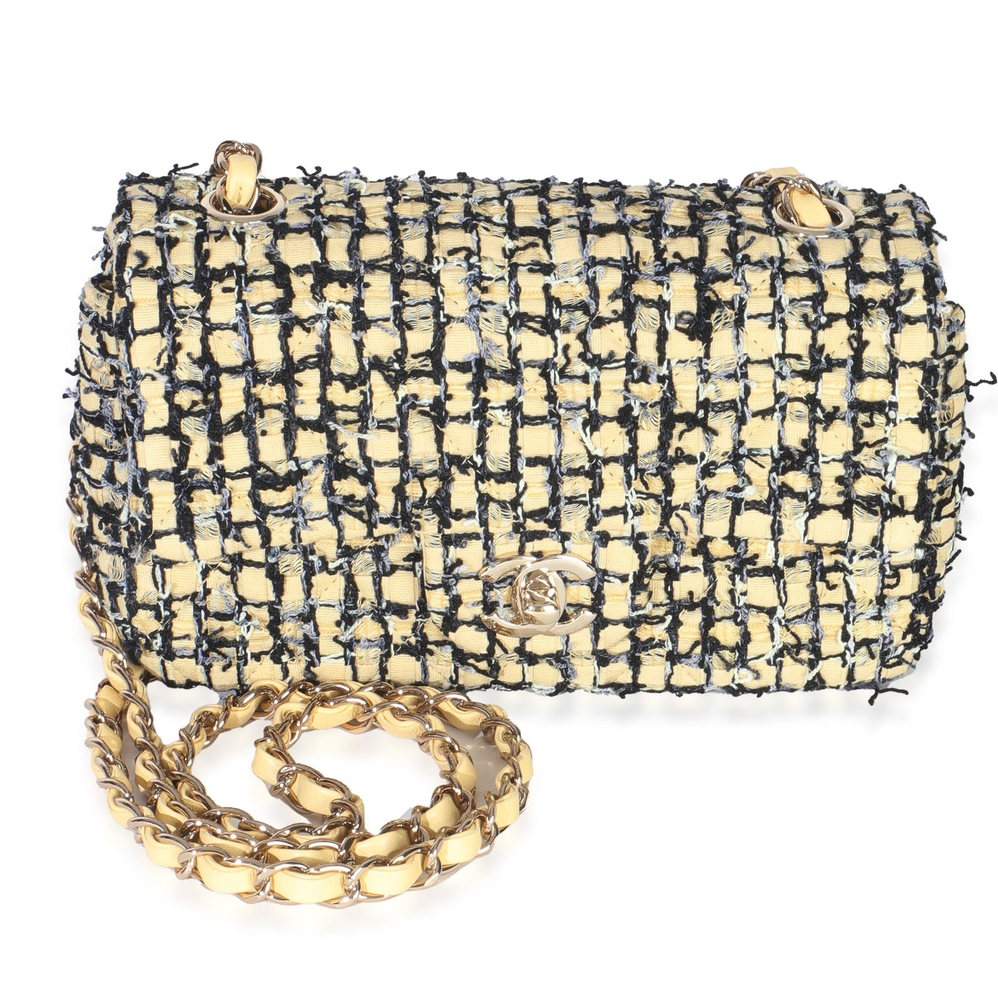 Chanel 22P Black Yellow Tweed Mini Rectangular Flap Bag