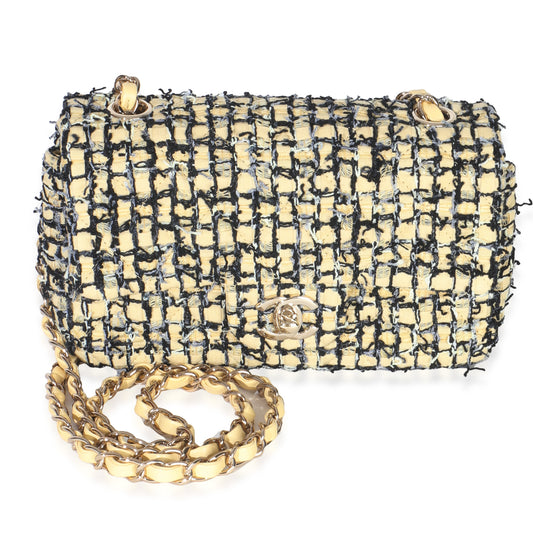 Chanel 22P Black Yellow Tweed Mini Rectangular Flap Bag