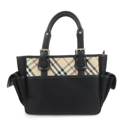 BURBERRY Nova Plaid Nylon Leather Tote Bag Hand bag Black