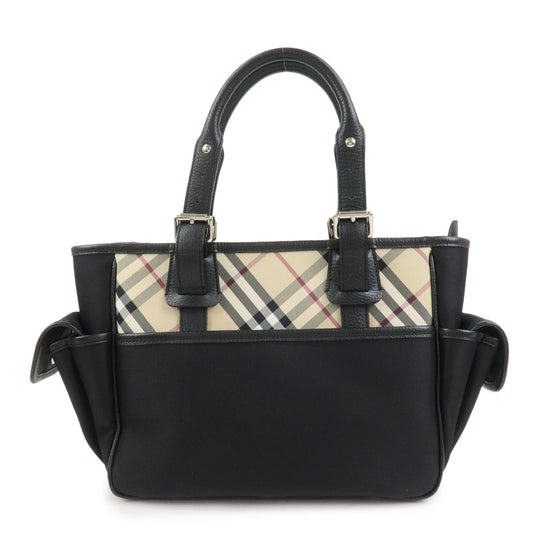 BURBERRY Nova Plaid Nylon Leather Tote Bag Hand bag Black