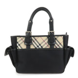 BURBERRY Nova Plaid Nylon Leather Tote Bag Hand bag Black