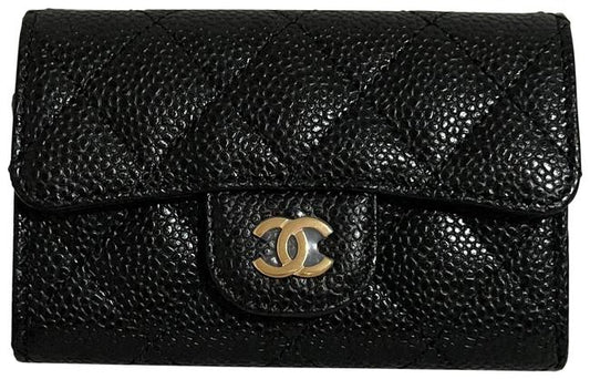 Chanel Black Classic Flap Card Caviar Leather Card Holder Wallet