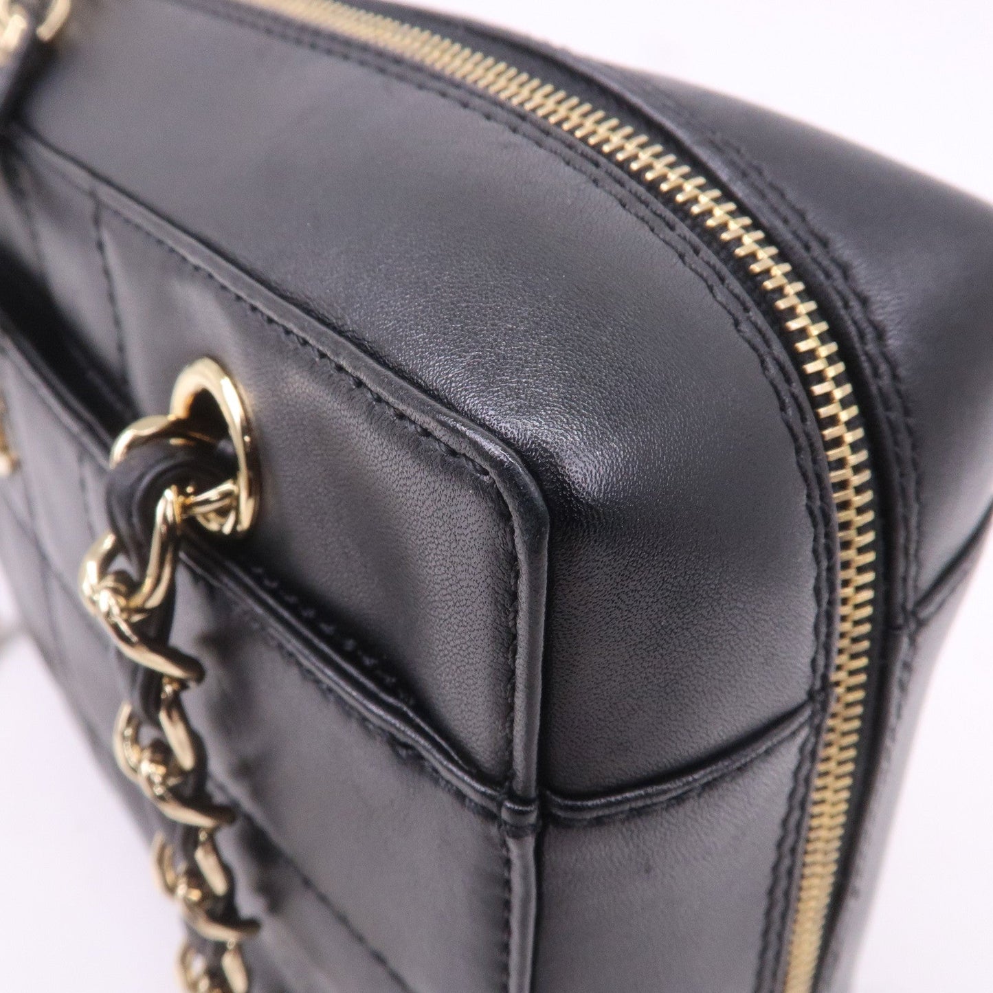 CHANEL Chocolate Bar Lamb Skin Chain Shoulder Bag Black