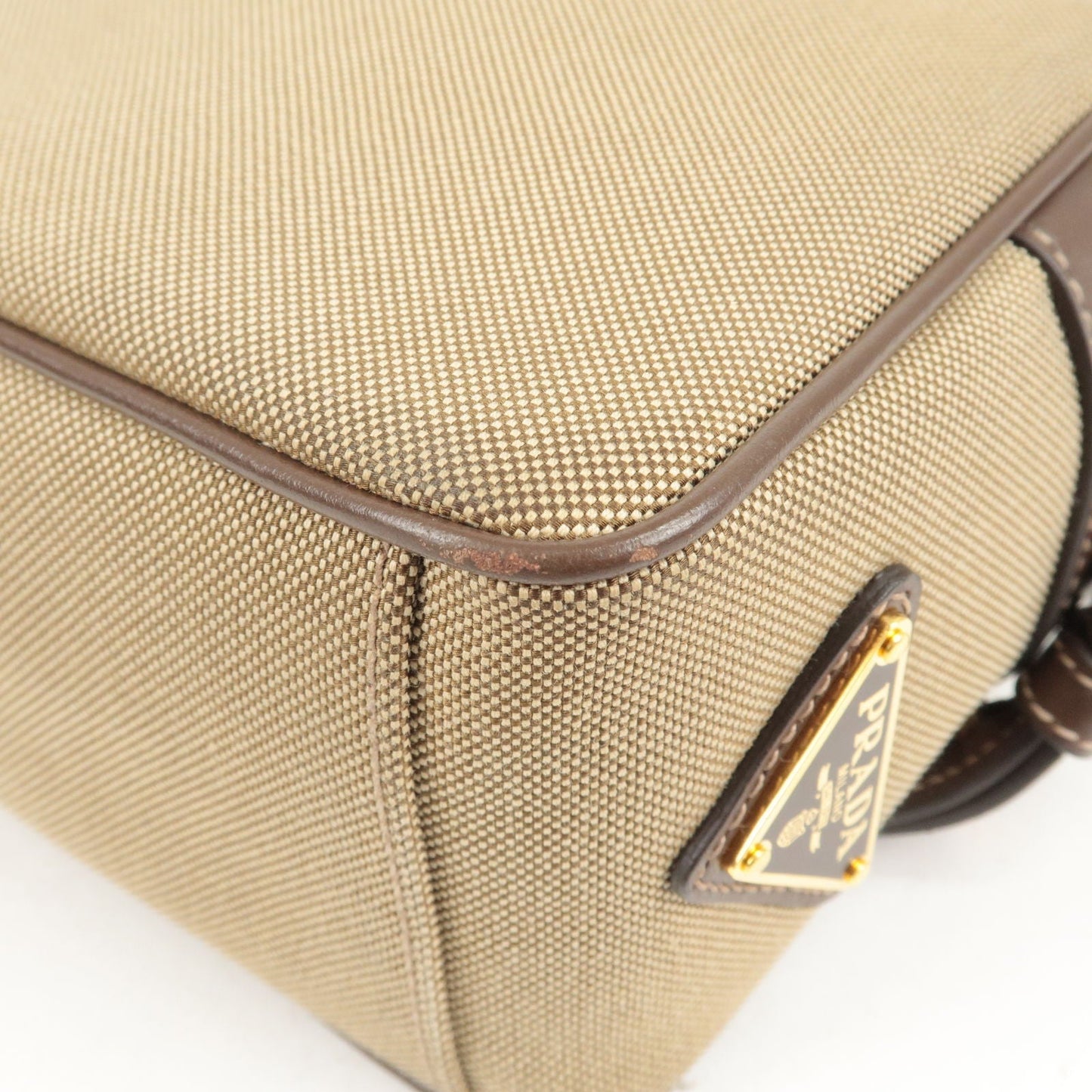 Prada Logo Jacquard Leather Shoulder Bag Beige Brown 1BH089