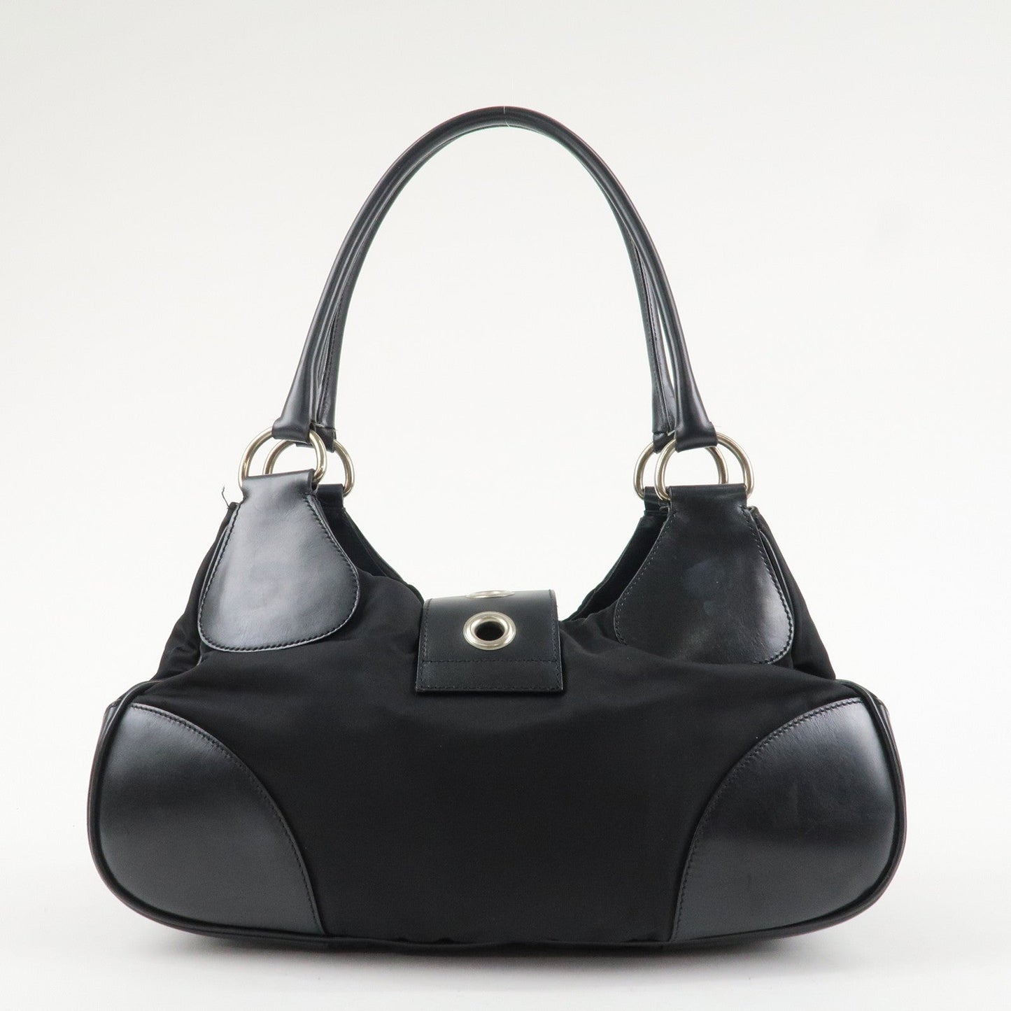 PRADA Moon Silhouette Shoulder Bag Hand bag Black Silver HDW BR0828  d