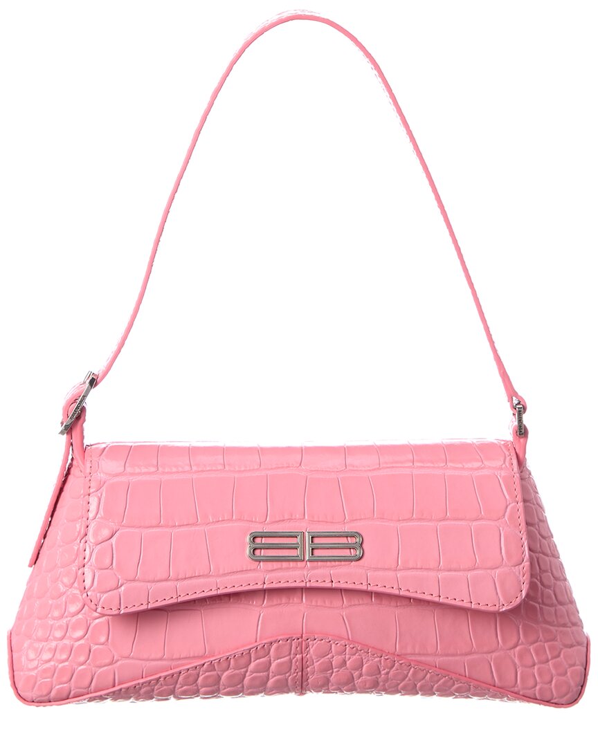 Blnciaga XX Small Croc-Embossed Leather Flap Shoulder Bag