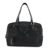 PRADA Evening Triangle Logo Leather Nylon Bijou Boston Bag Shoulder Bag  d