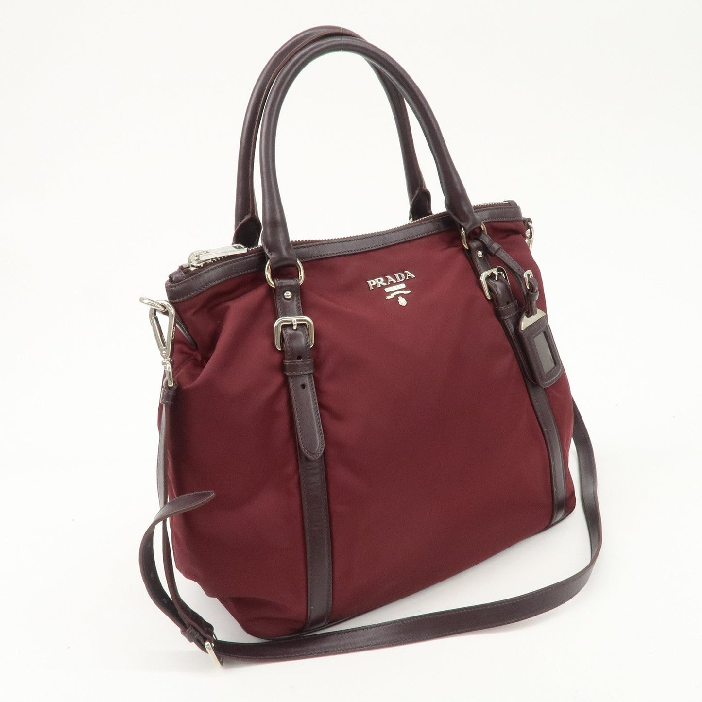Prada Logo Tessuto Nylon Hand Bag Shoulder Bag Burgundy Red BR5116  d
