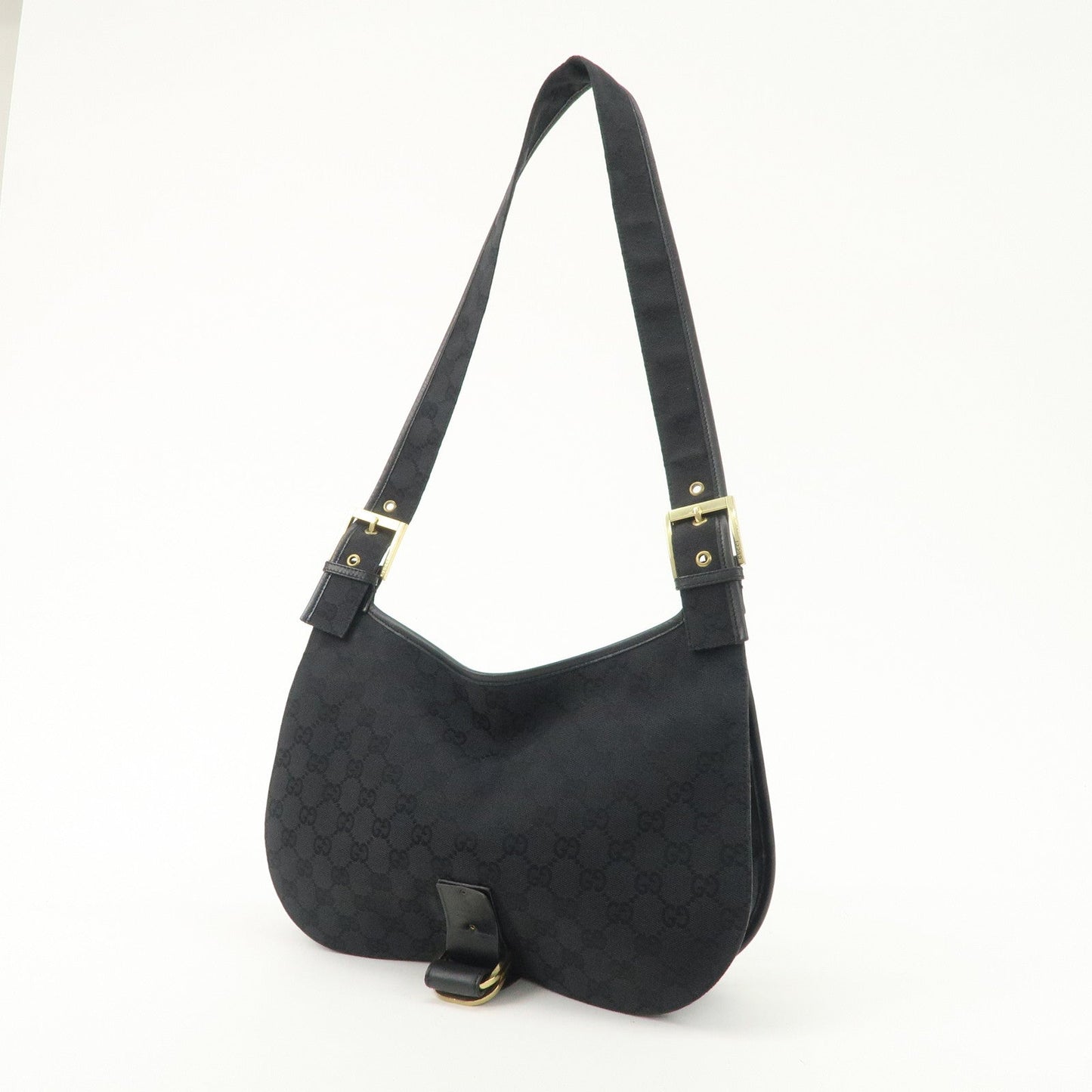 GUCCI GG Canvas Leather Shoulder Bag Hand Bag Black 90665  d